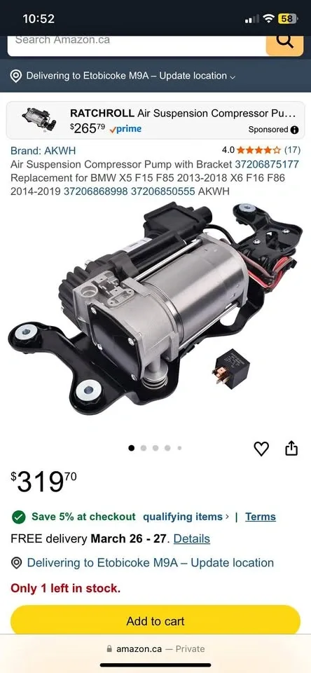 BMW X5/X6 Air Suspension Compressor Pump (2014-2019)