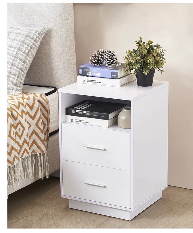 2 White Bedside Tables / Night Stands