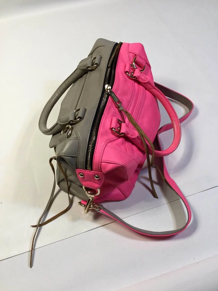 Rebecca Minkoff Hot Pink Gray Leather Satchel Handbag