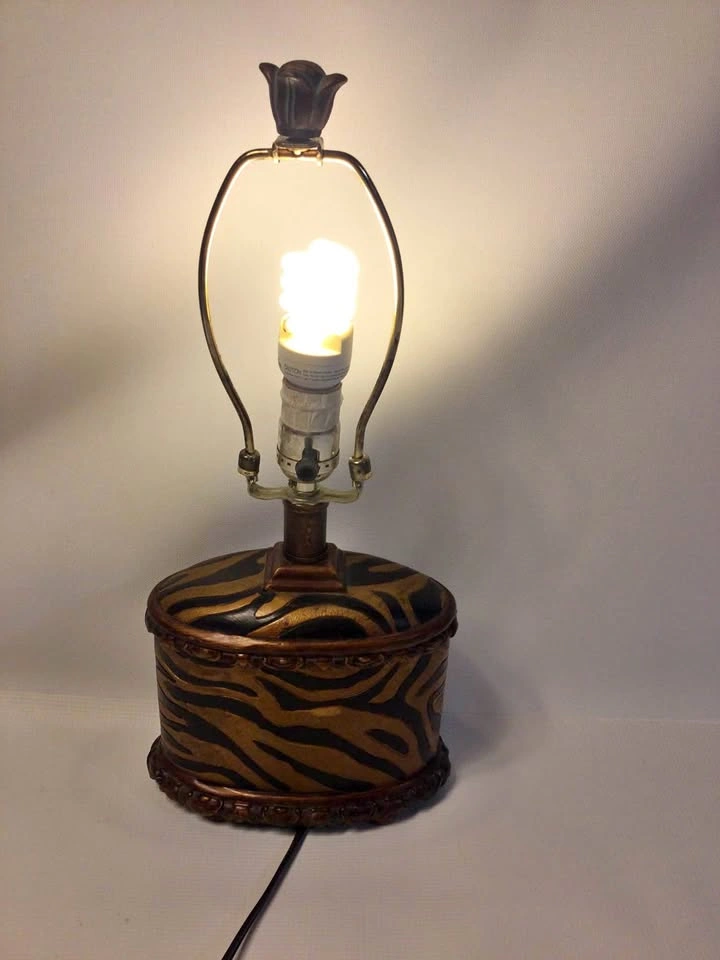 Decorative Gold Black Tiger Print Lamp (No Shade)