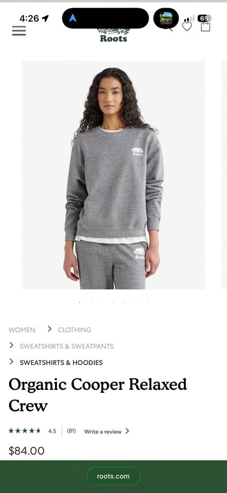 Roots Organic Relaxed Cooper Crewneck - SMALL - photo 4