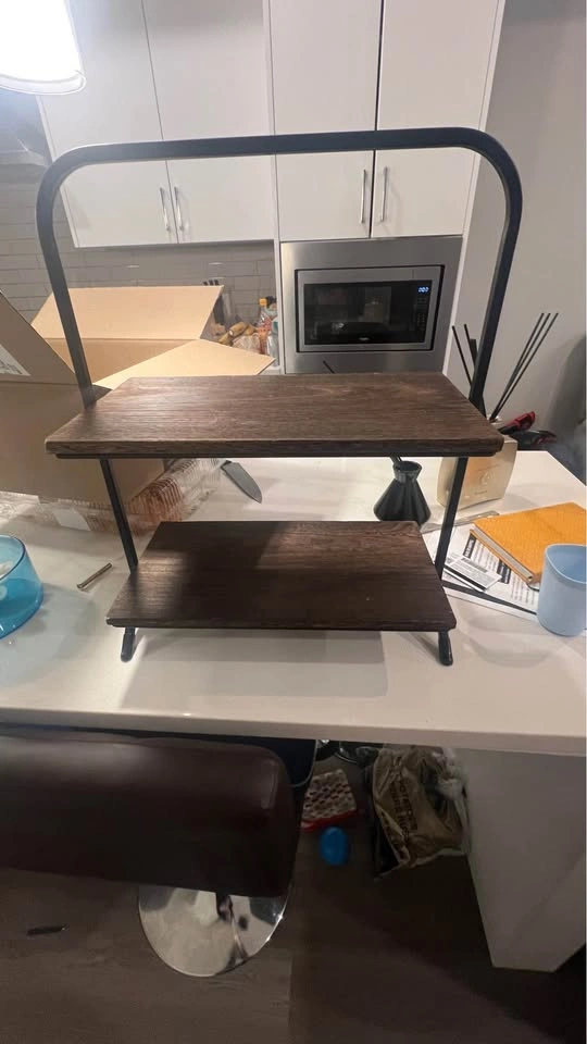 Rustic 2-Tier Shelf / Counter Organizer – Wood & Black Metal - photo 2