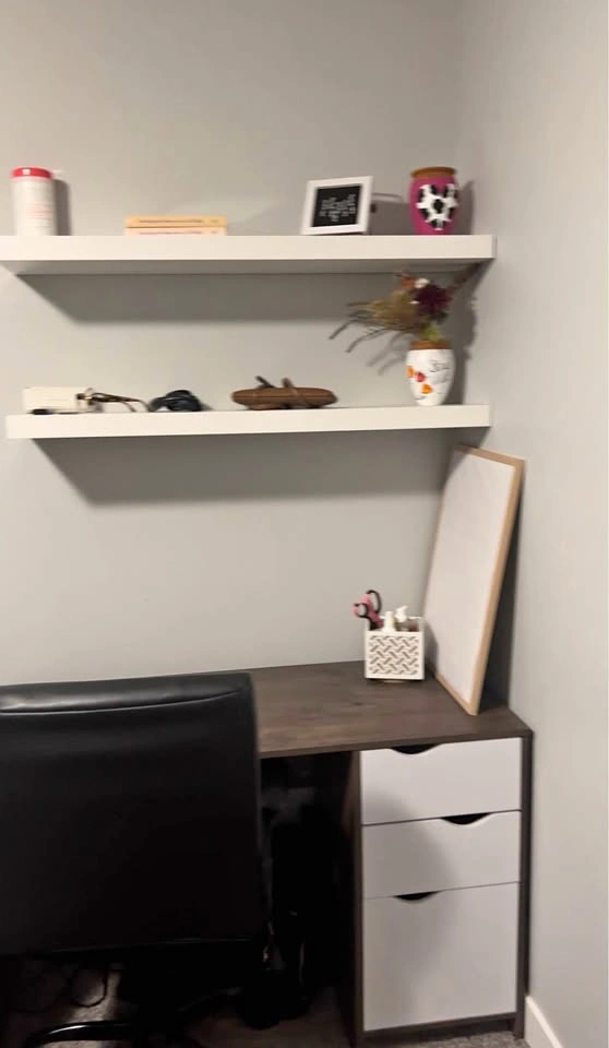 Desk Setup - Shelves, Table, Chair