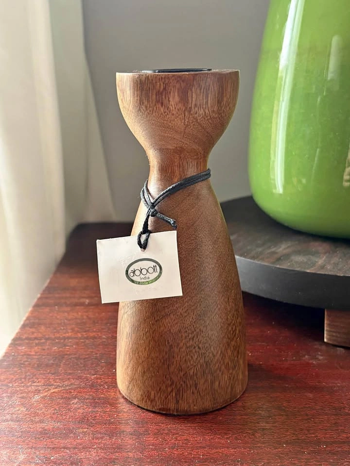 6” H. Abbott Collection Acacia Wood Candle Holder