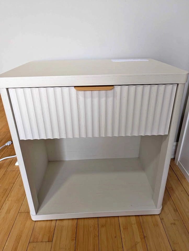 Bed side table - distressed white with plug
