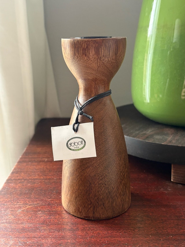 6” H. Abbott Collection Acacia Wood Candle Holder