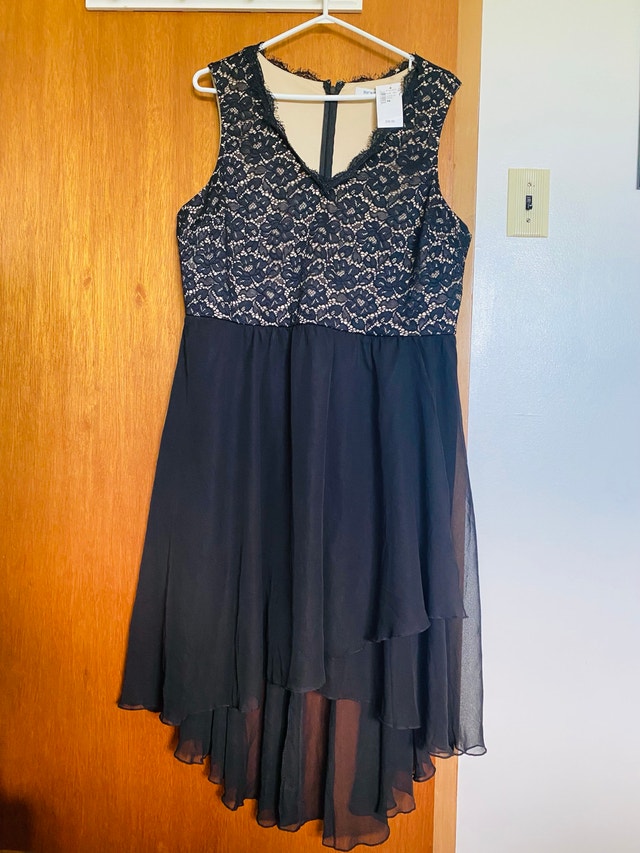 Black Evening Dress - Lace Top, High-Low Hem
