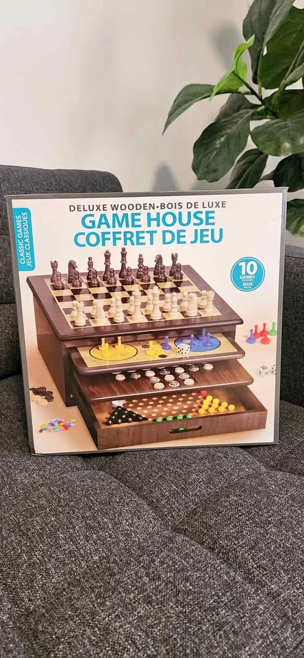 Deluxe Wooden Game House - 10 Classic Games Included