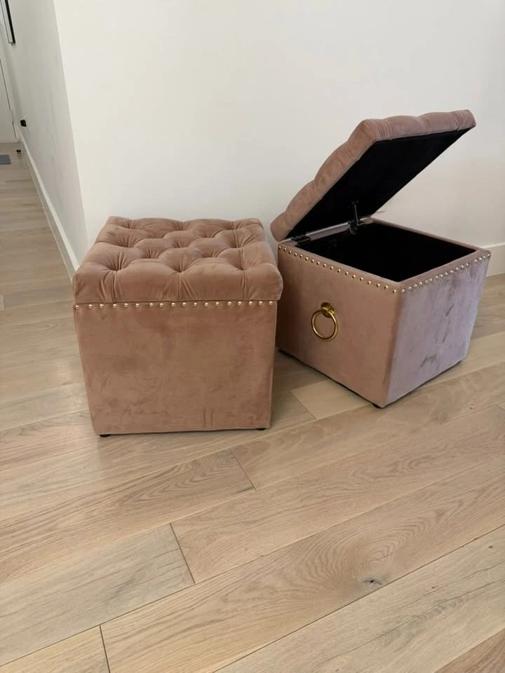 Velvet Storage Ottoman Set of 2, Pink