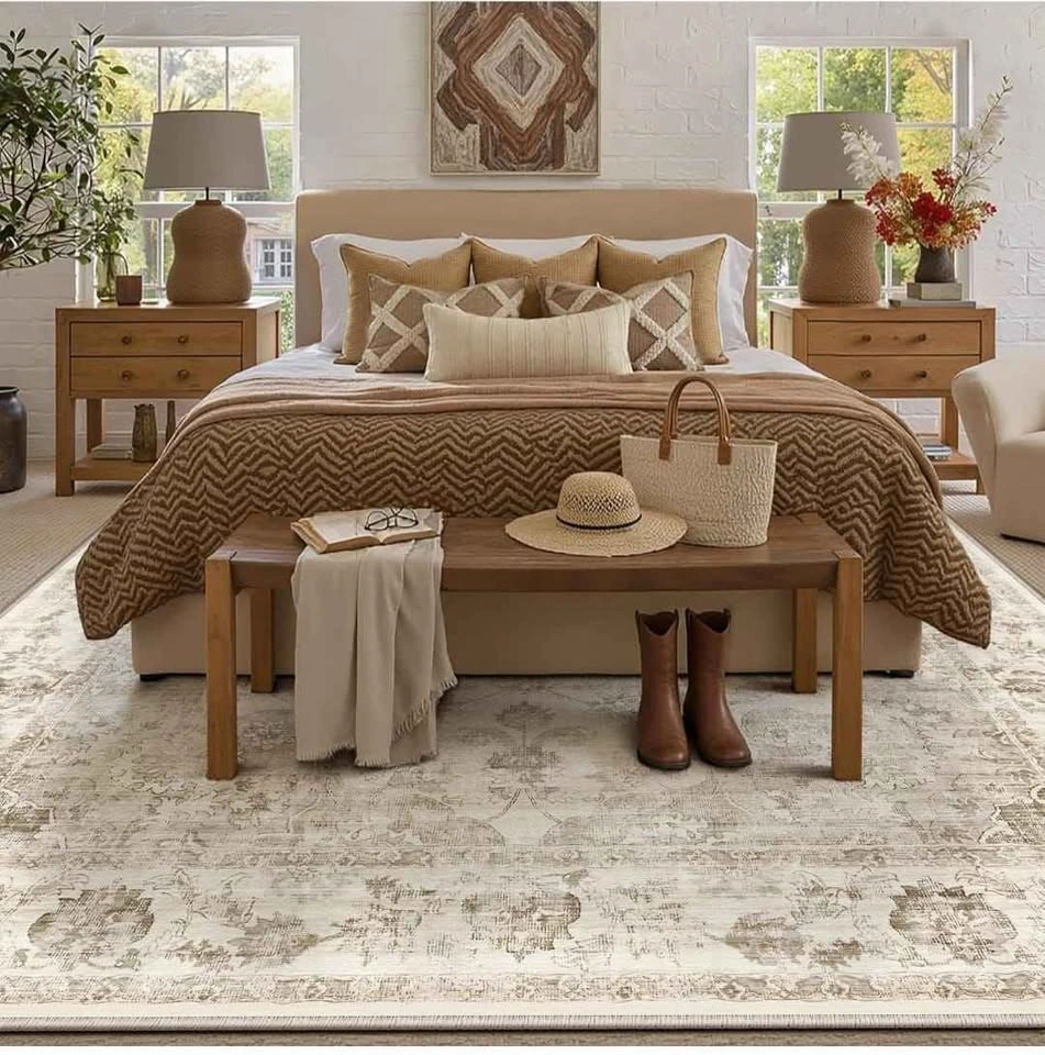 8x10 Washable Area Rug - Beige Floral Vintage - photo 3