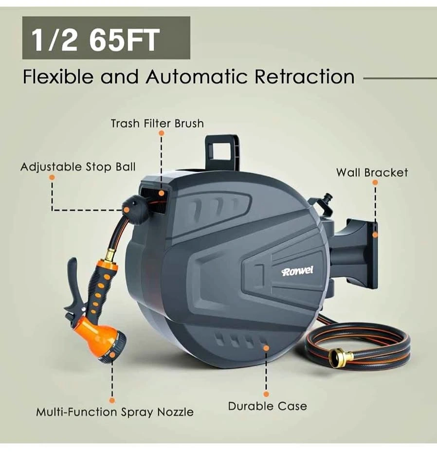 Brand New Retractable Garden Hose Reel 1/2 65ft