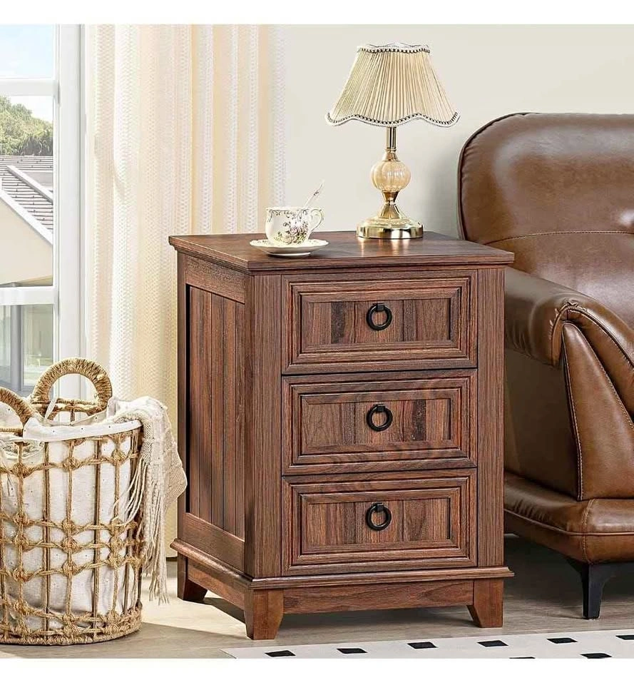 Farmhouse Nightstand - 18 Inch End Table with 3 Drawers
