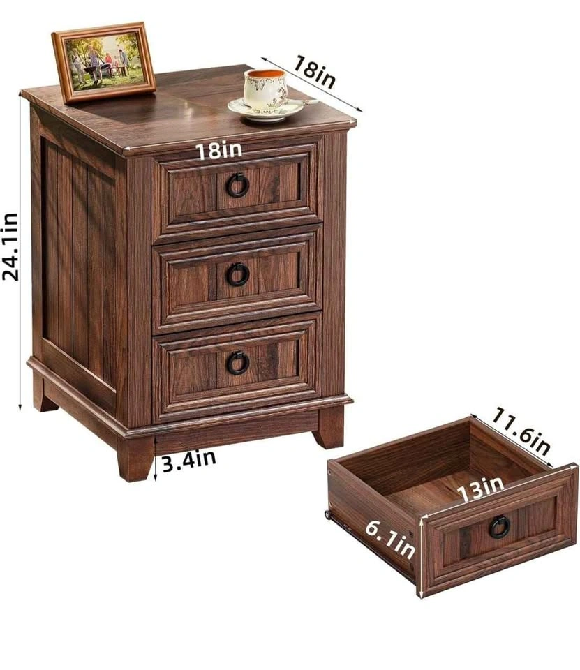 Farmhouse Nightstand - 18 Inch End Table with 3 Drawers - photo 5