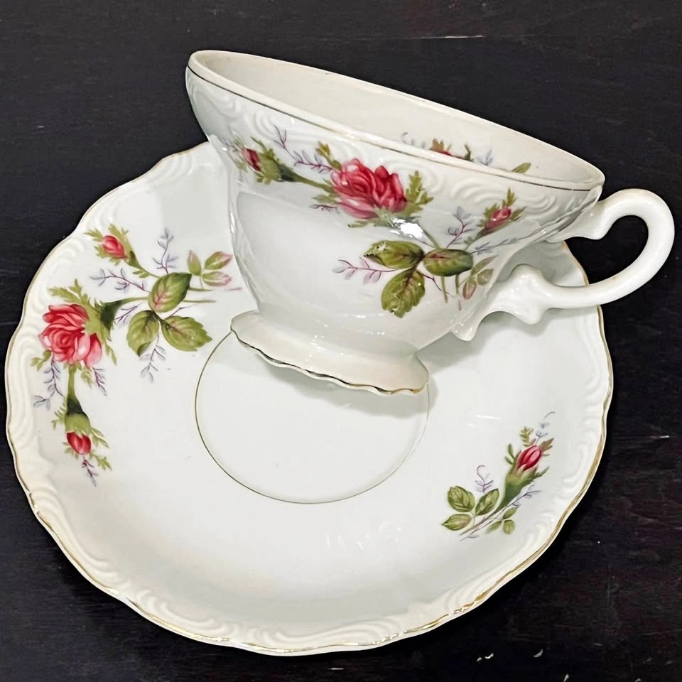Vintage Footed Tea Cup and Saucer Floral Set