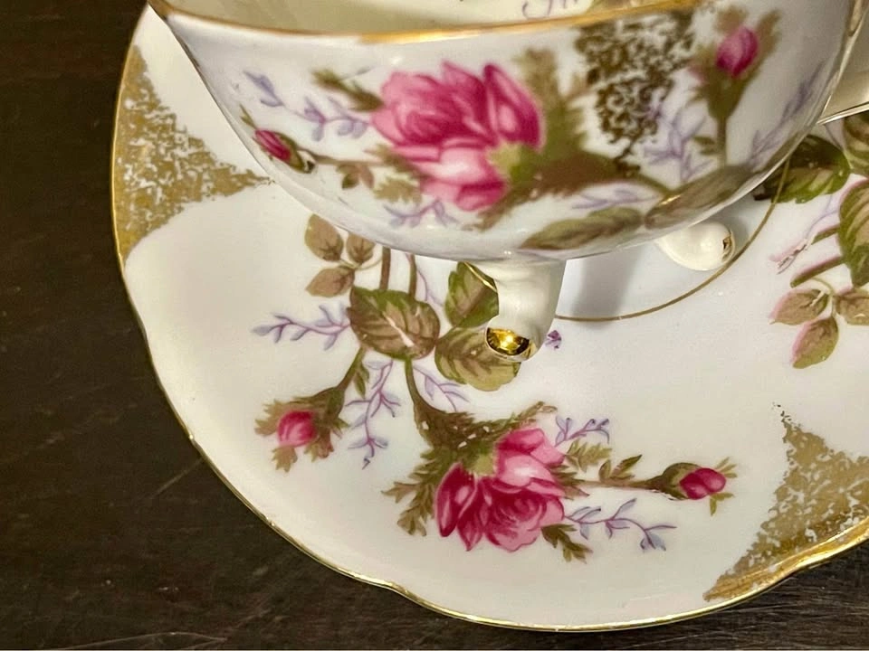 Rare vintage small teacup, gold trim, flowers, light blue, Japan - photo 2