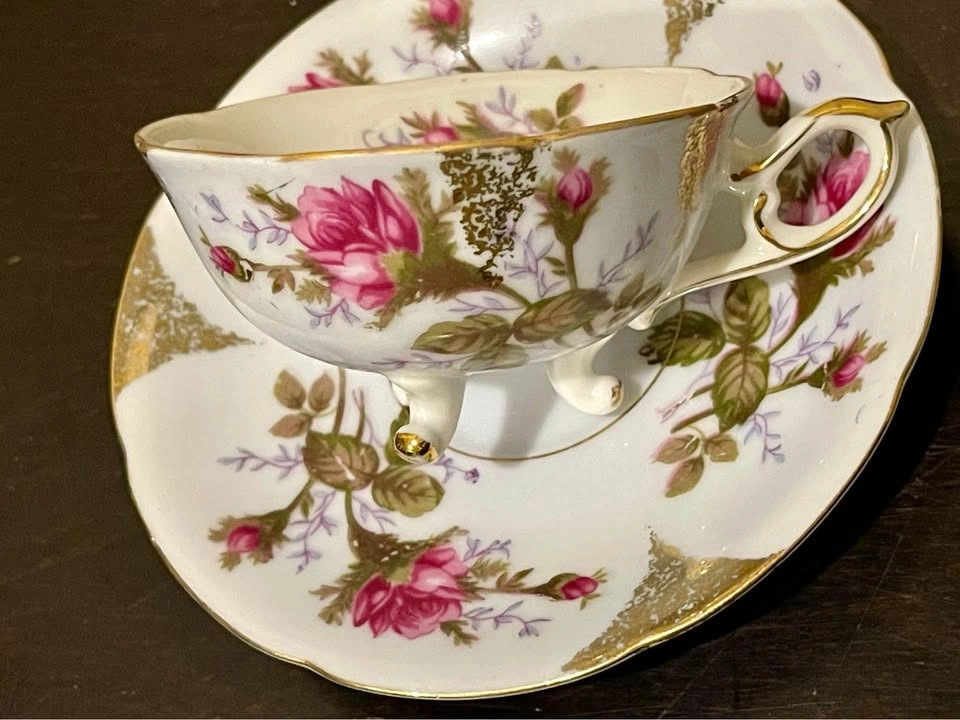 Rare vintage small teacup, gold trim, flowers, light blue, Japan - photo 4