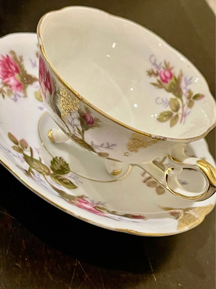 Rare vintage small teacup, gold trim, flowers, light blue, Japan - photo 5