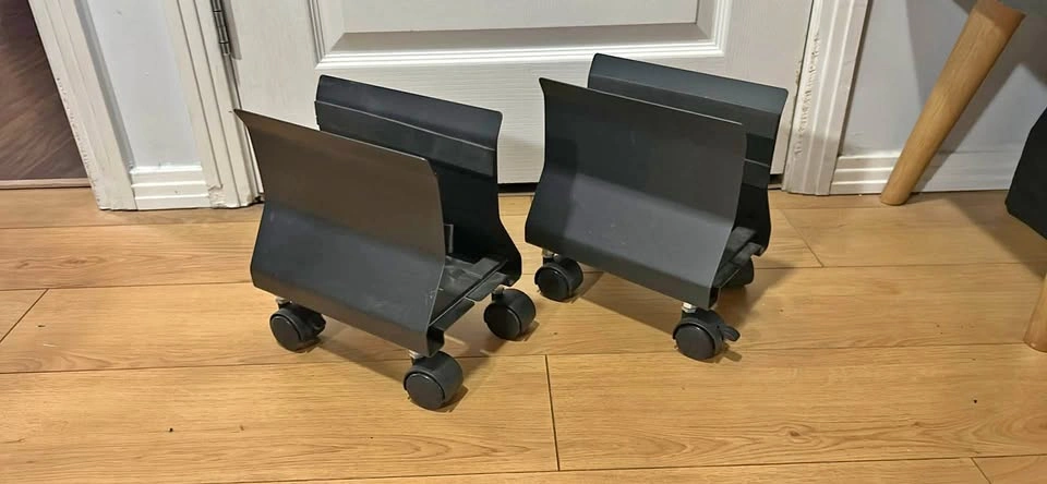 (2) Black Rolling CPU Stands Computer Tower Carts Trolley