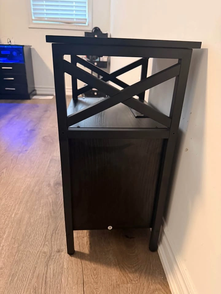 Black Nightstand with Charging Station and Locking Cabinet - photo 2