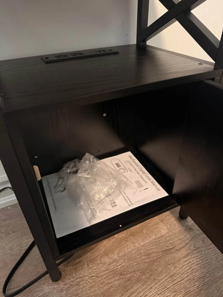 Black Nightstand with Charging Station and Locking Cabinet - photo 4