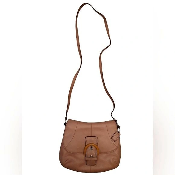 Coach Soho Leather Crossbody Flap Bag Small Pale Shimmer Pink