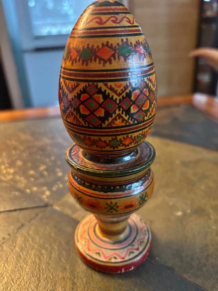 Ukrainian Wooden Easter Egg (Pysanka) & Stand