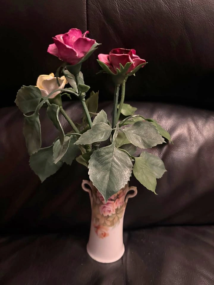 Porcelain Roses With Vase Made In Germany Vintage