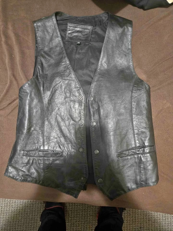 Vintage Black Leather Biker Vest by Sharps Fashion Toronto