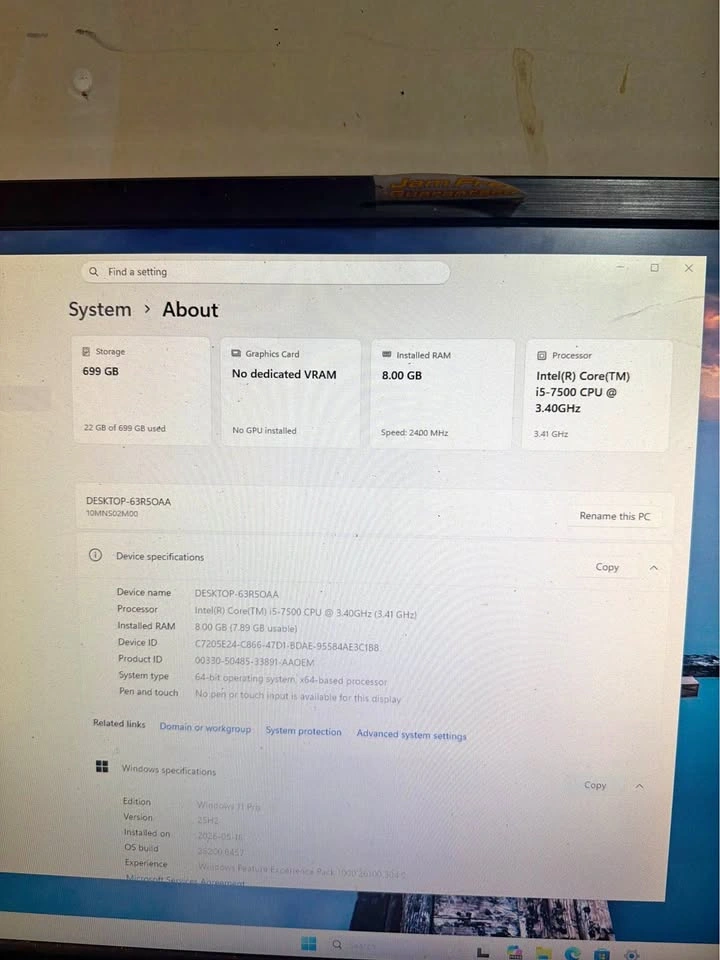 Lenovo ThinkCentre i5 Desktop PC - 7th Gen, 8GB RAM, 750GB HDD
