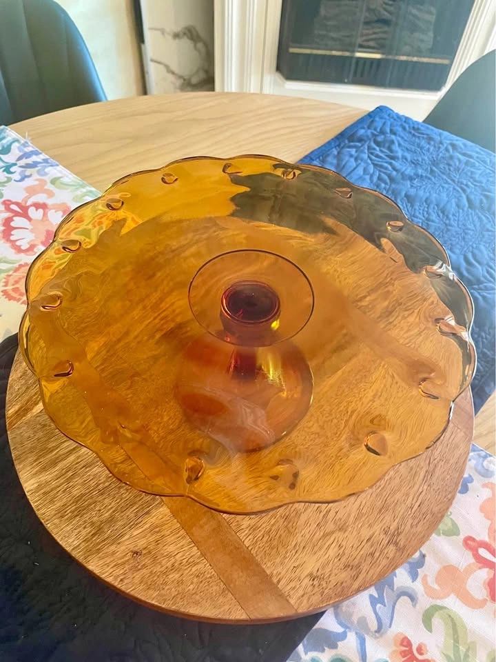 Vintage Indiana Glass Amber Pedestal Cake Plate