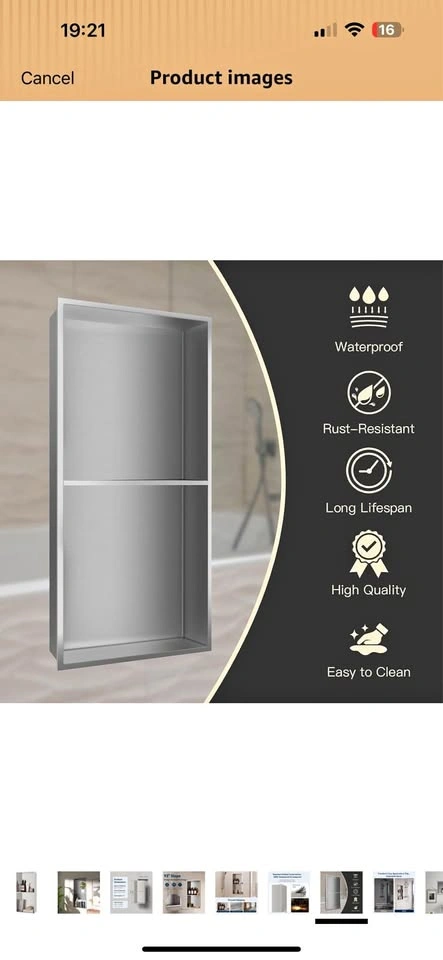 Shower Wall Niche 12" X 24" Double Shelves