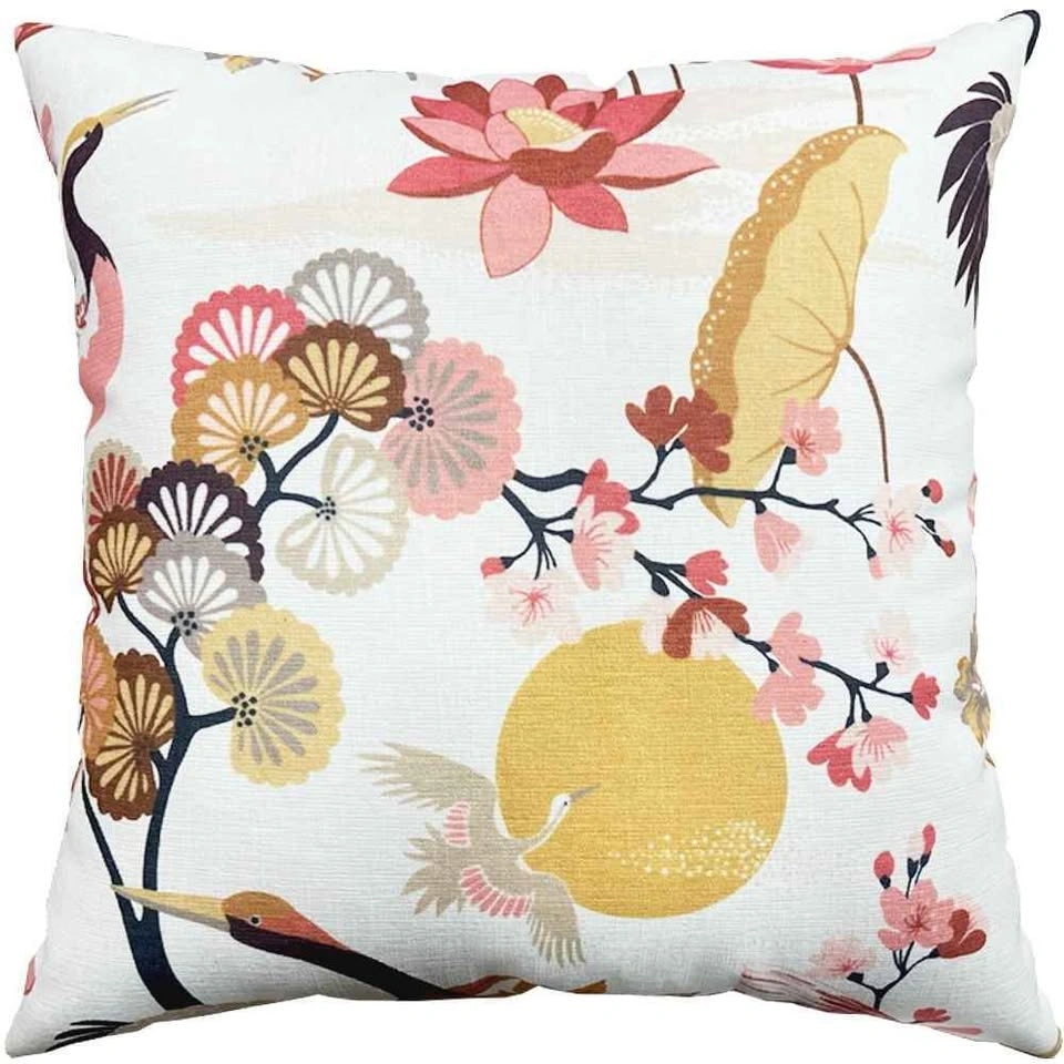 Two Reversible Designer Pink & Golden Blossom Floral Crane Pillo - photo 3