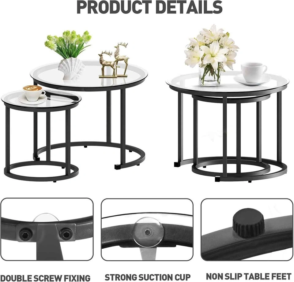 Set of 2 Black Nesting Glass Coffee Table – Modern Industrial | - photo 2