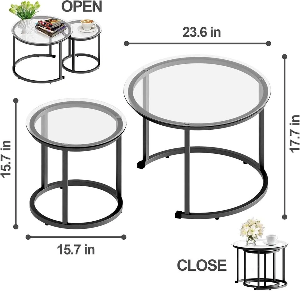 Set of 2 Black Nesting Glass Coffee Table – Modern Industrial | - photo 3