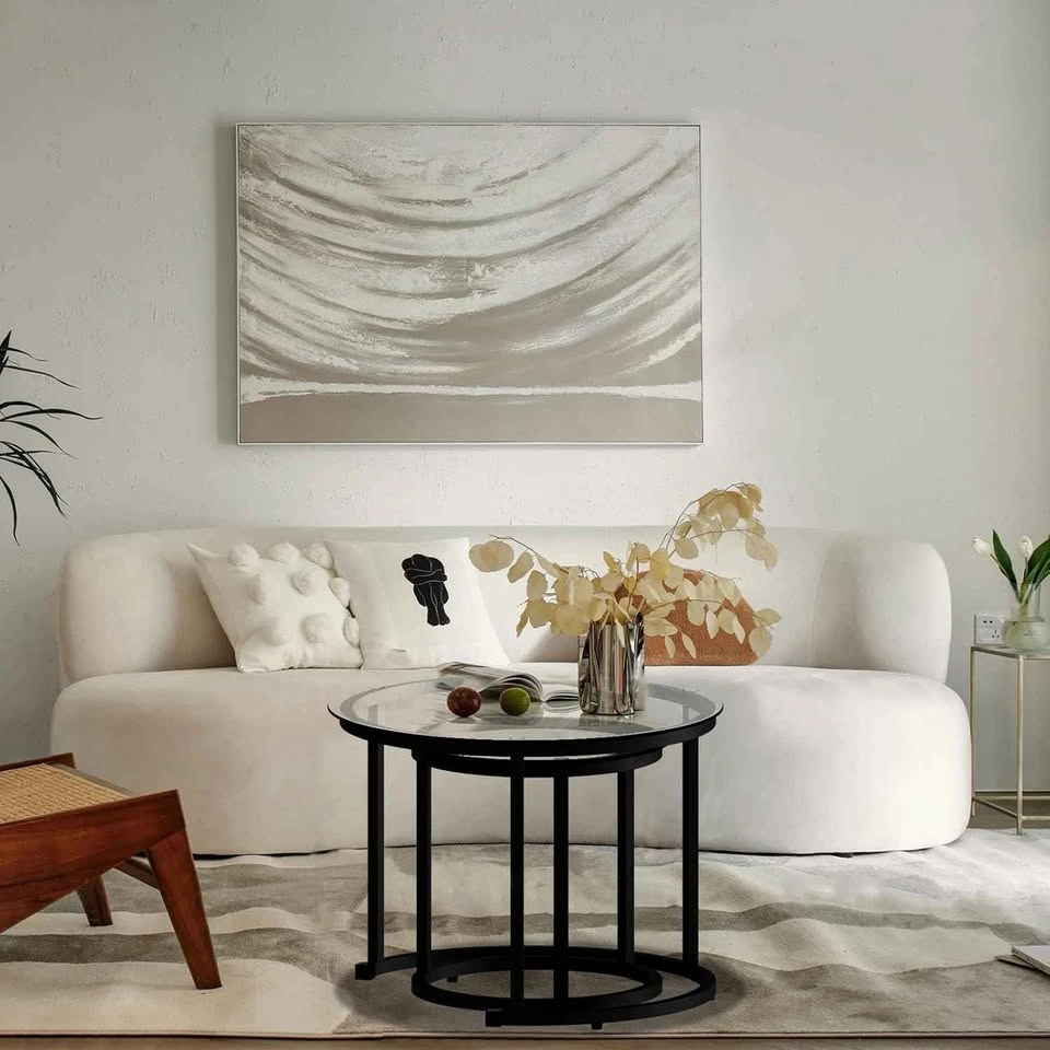 Set of 2 Black Nesting Glass Coffee Table – Modern Industrial | - photo 4