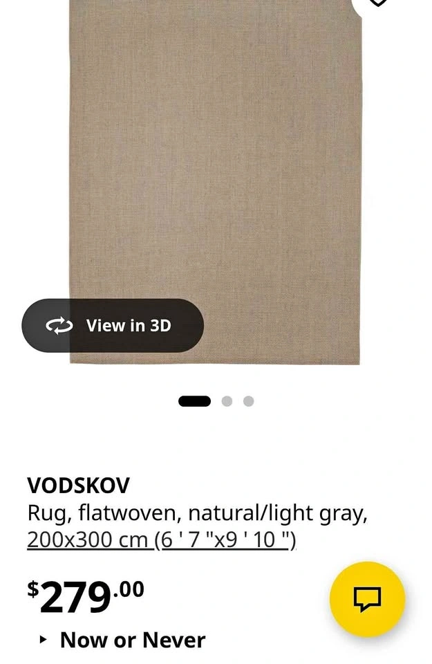 IKEA VODSKOV Natural Jute Rug 200x300cm (6'7"x9'10") - Staging O