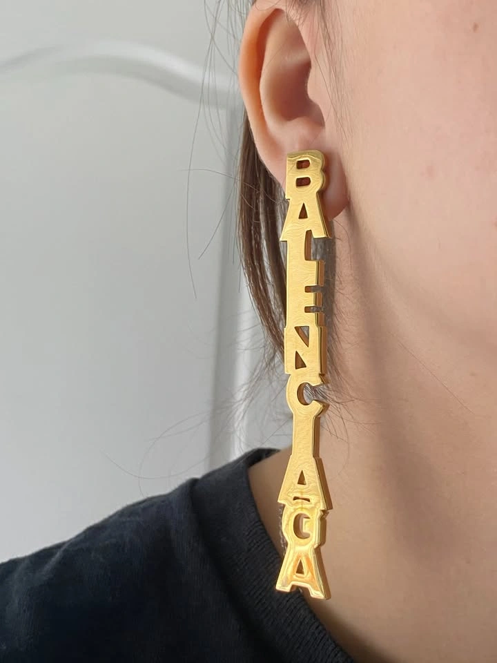 BALENCIAGA Gold Mismatched "I Love Paris" Drop Earrings - photo 5