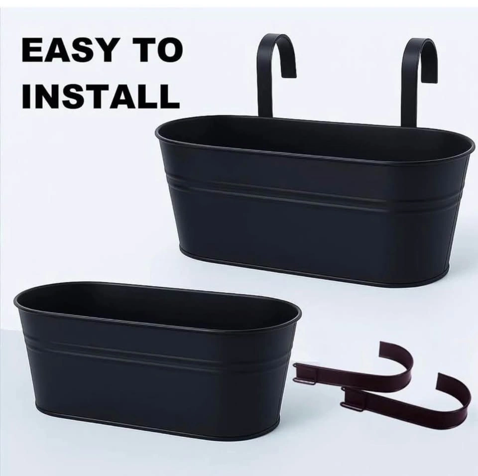 Set of 3 Black Metal Hanging Railing Planters - photo 2
