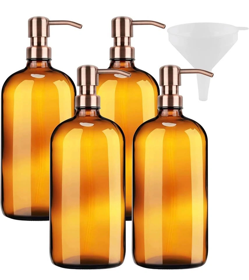 4 Pack 32oz Amber Glass Soap Dispensers with Pumps - photo 2