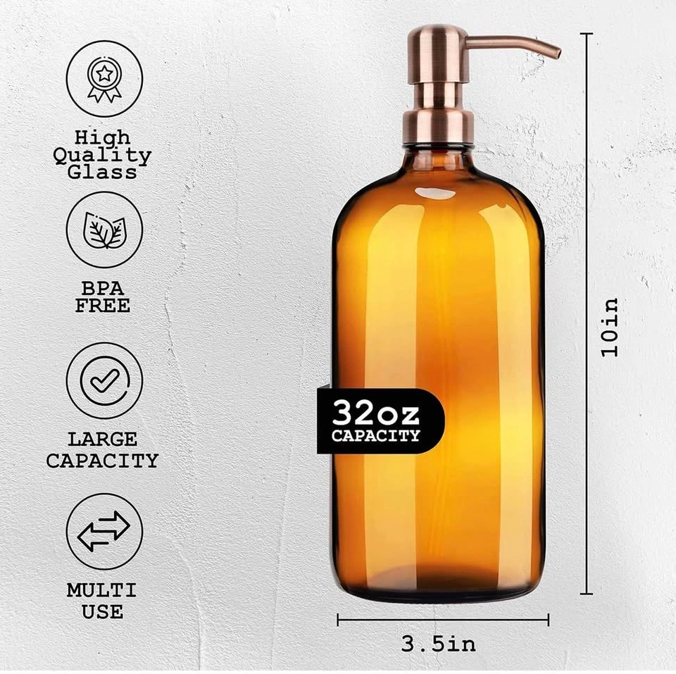 4 Pack 32oz Amber Glass Soap Dispensers with Pumps - photo 3