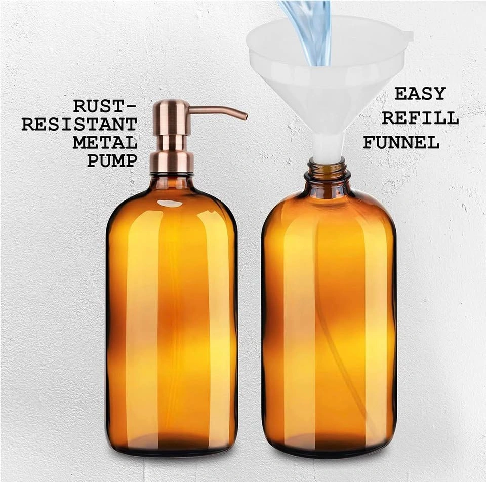 4 Pack 32oz Amber Glass Soap Dispensers with Pumps - photo 5