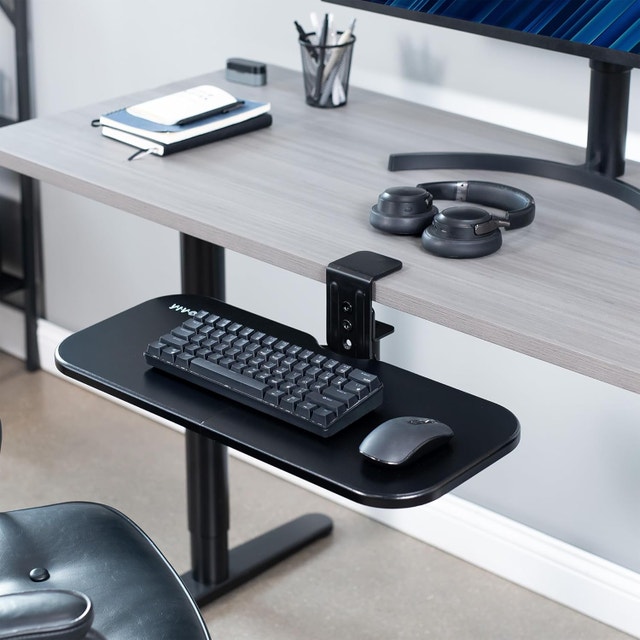 Black Single Clamp Rotating Keyboard Tray