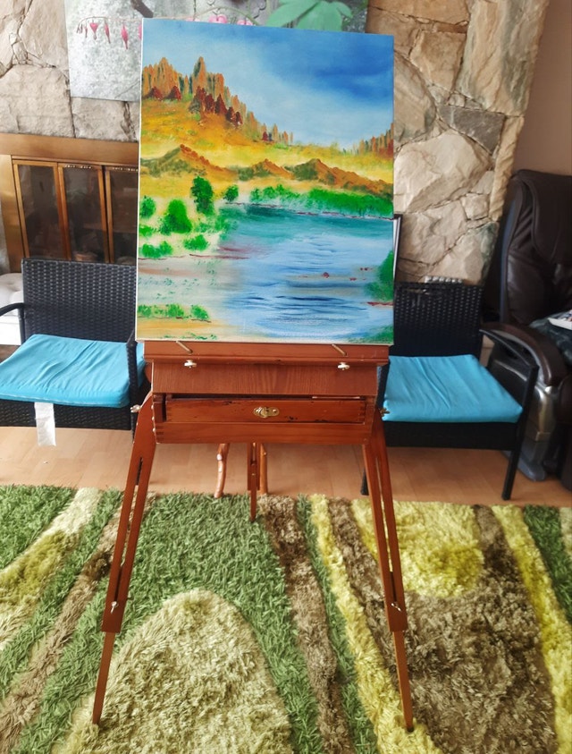 Vintage Wooden Artist Easel with Storage