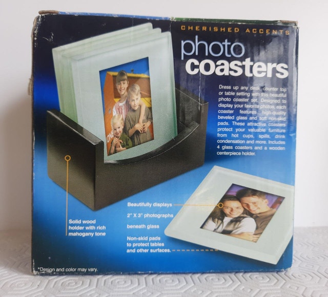 Cherished Accents Photo Coasters Set with Wood Holder