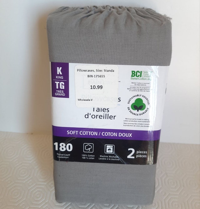 Brand New Standa King Size Gray Pillowcases 2-Piece Set