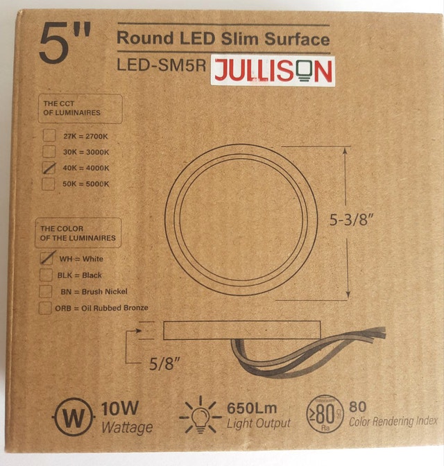 5" Round LED Slim Surface Light, 10W, 650Lm