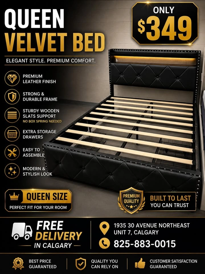 Modern Black Leather LED Bed Frame with Storage - Queen - photo 3