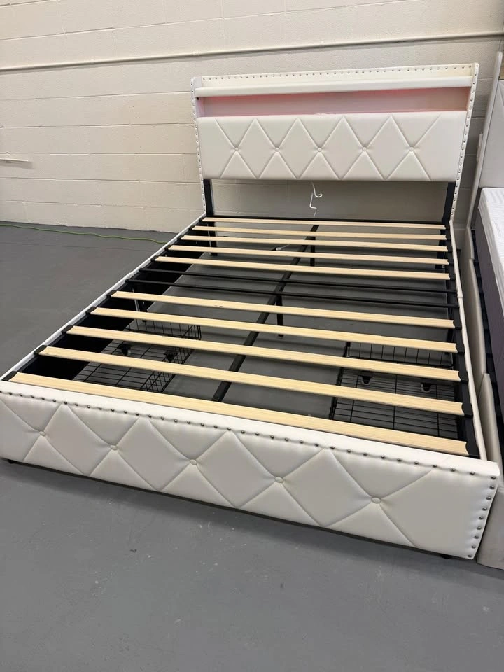 Modern Black Leather LED Bed Frame with Storage - Queen - photo 4