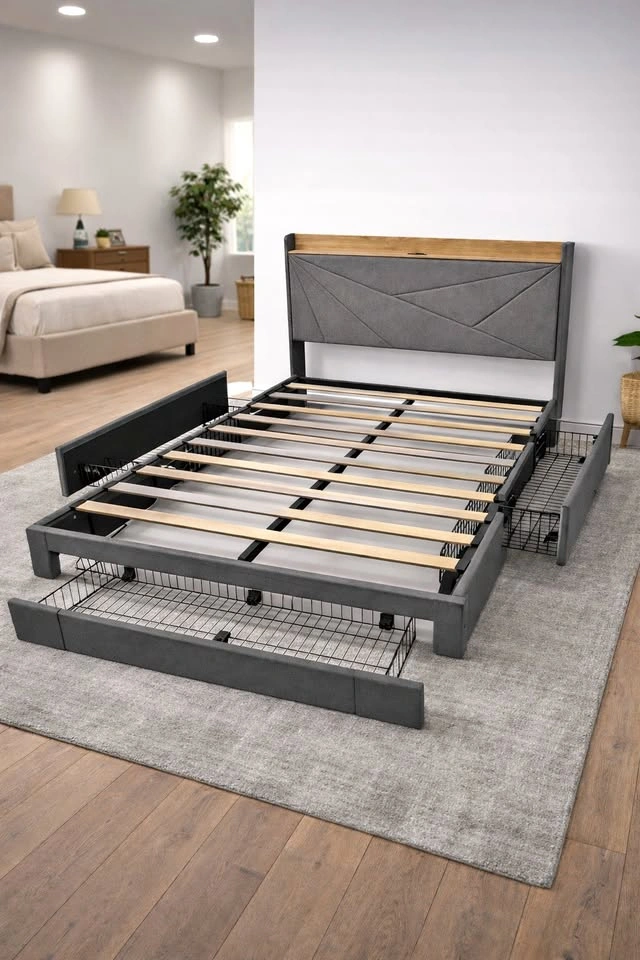 Queen Size Modern Storage Bed Frame | USB+C+Outlet