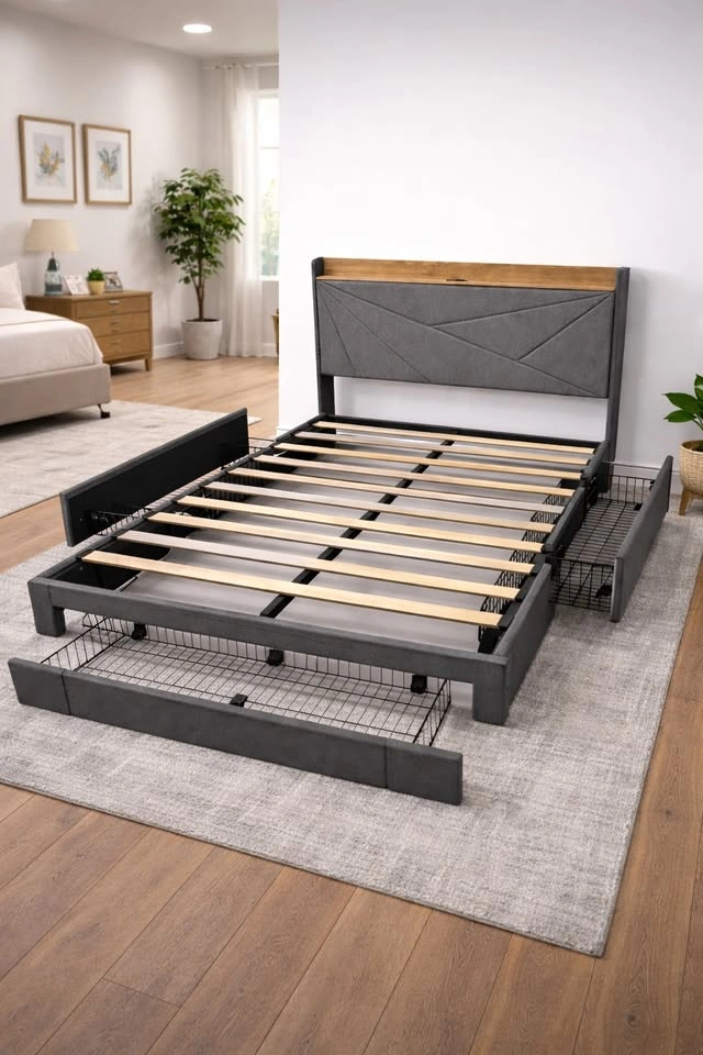 Queen Size Modern Storage Bed Frame | USB+C+Outlet - photo 2